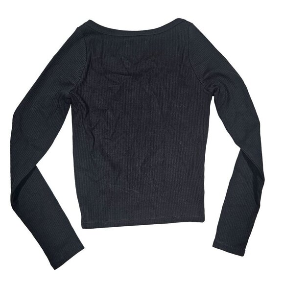 Madewell Square-Neck Long-Sleeve Crop Tee in Sleekhold True Black Women Size XXS - Picture 6 of 10
